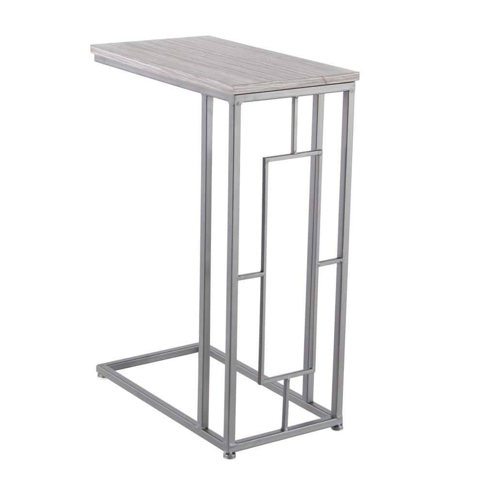 Sleek Gray C-Shaped Metal and Wood Accent Table
