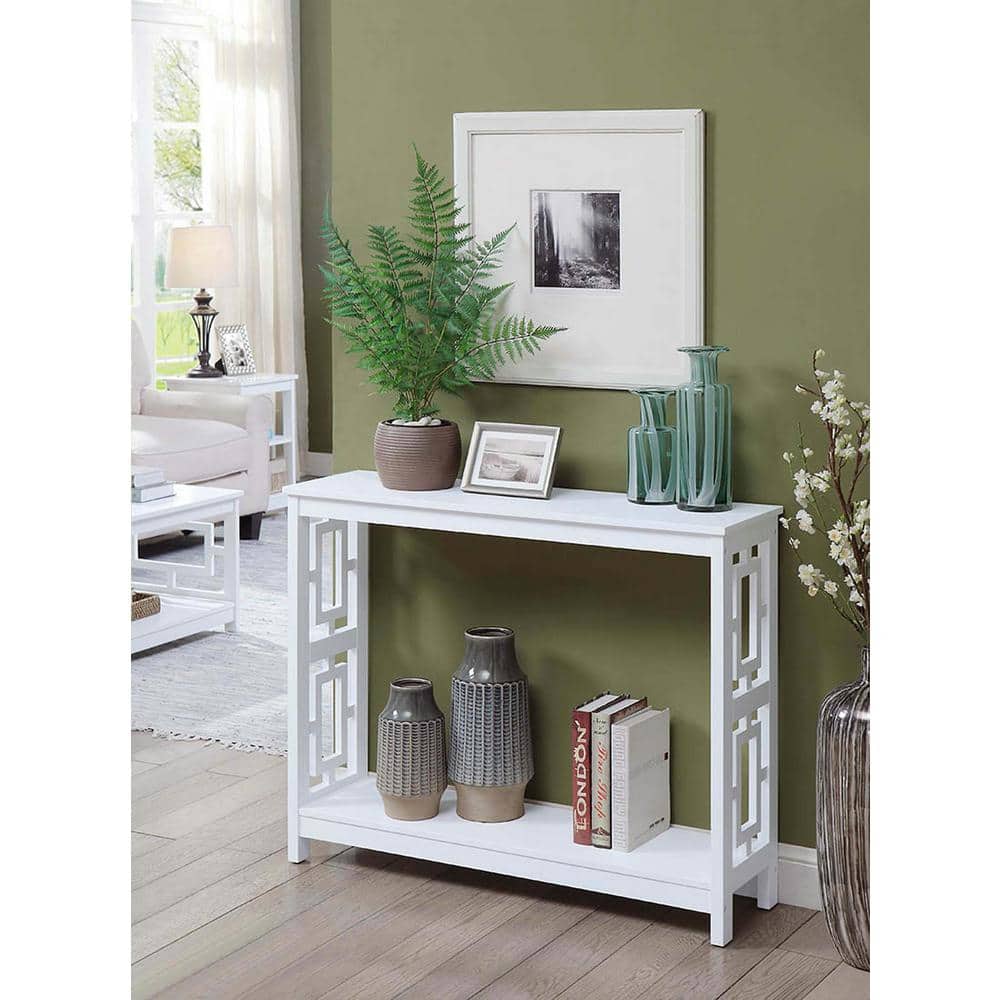 Town Square White Wood Console Table with Storage Shelf