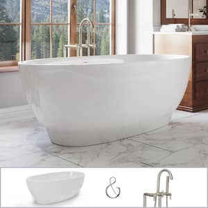 W-I-D-E Series Grandby 65 in. Acrylic Oval Freestanding Bathtub in White, Floor-Mount Faucet in Brushed Nickel