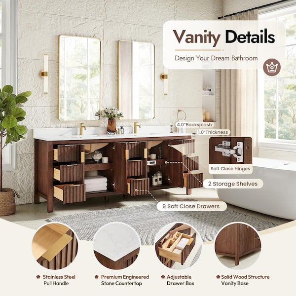ROSWELL Shenzhen 84 in.W x 22 in.D x 33.9 in.D Double Bath Vanity