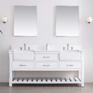Wesley 72 in. W x 22 in. D Bath Vanity in White with Engineered Stone Vanity Top in Ariston White with White Sinks