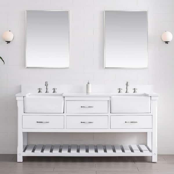 SUDIO Wesley 72 in. W x 22 in. D Bath Vanity in White with Engineered Stone Vanity Top in Ariston White with White Sinks