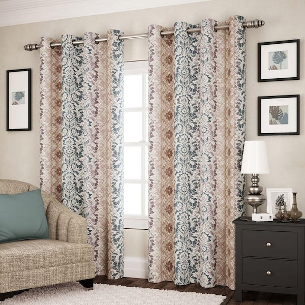 Eclipse Semi-Opaque Shayla Spa Polyester Grommet Room Darkening Curtain - 52 in. W x 84 in. L