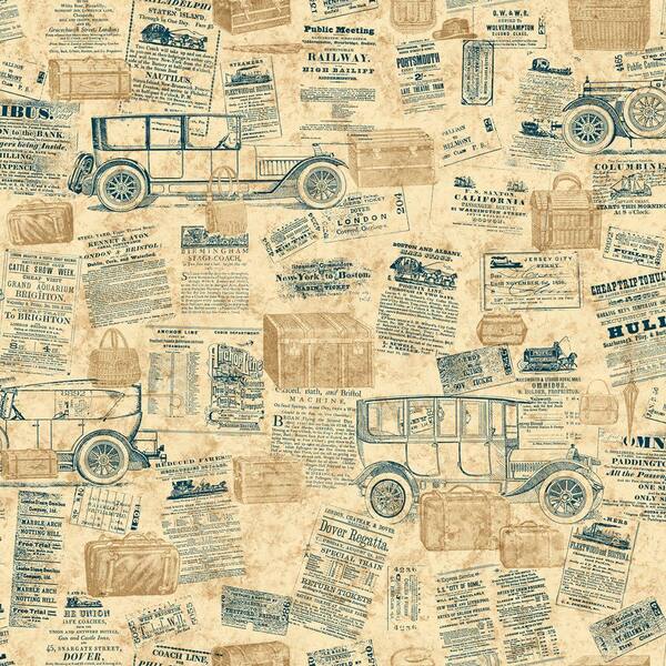 The Wallpaper Company 56 sq. ft. Blue Jewel Tone Antique Cars Wallpaper-DISCONTINUED