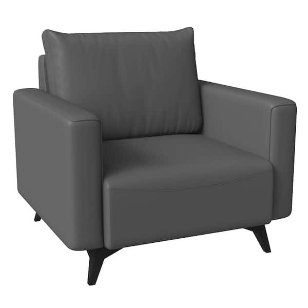 Leisuremod Single-Seater Sofa Upholstered Leather Arm Chair with Removable Back Cushions Inno Series in Grey