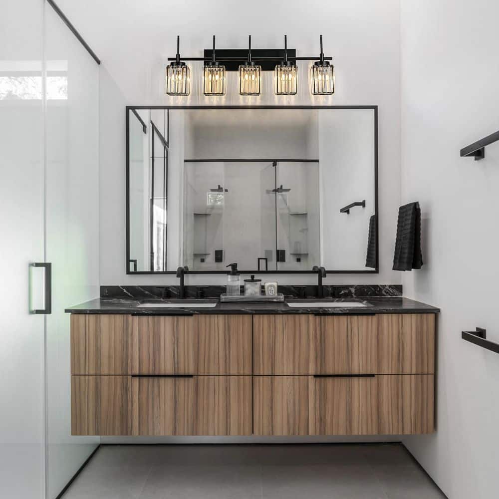 Kira 34.6 in. 5-Light Black Square Crystal Bathroom Vanity Light price history on PriceWatchPro