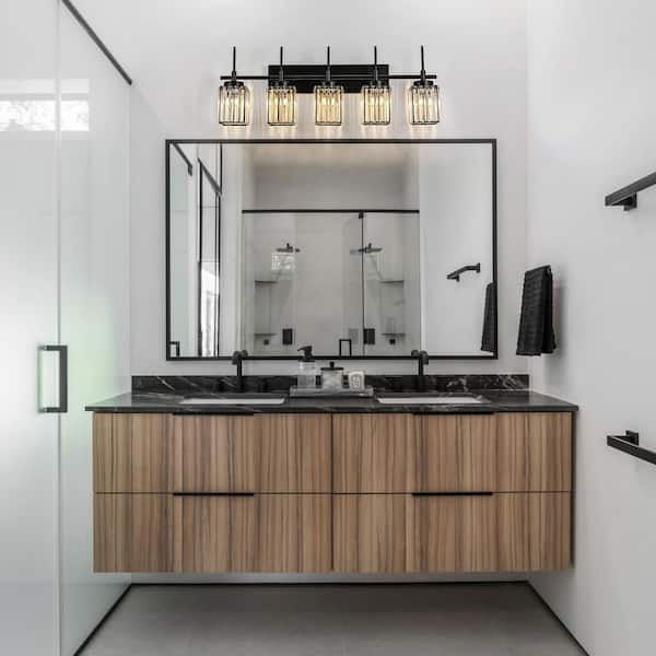 ❀yk❀ ZYZWMB Kira 34.6 in. 5-Light Black Dimmable Crystal Bathroom