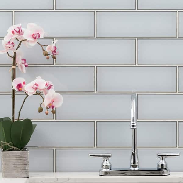 Take Home Tile Sample - Ice Beveled 4 in. x 4 in. x 8mm Glossy Glass Subway Tile