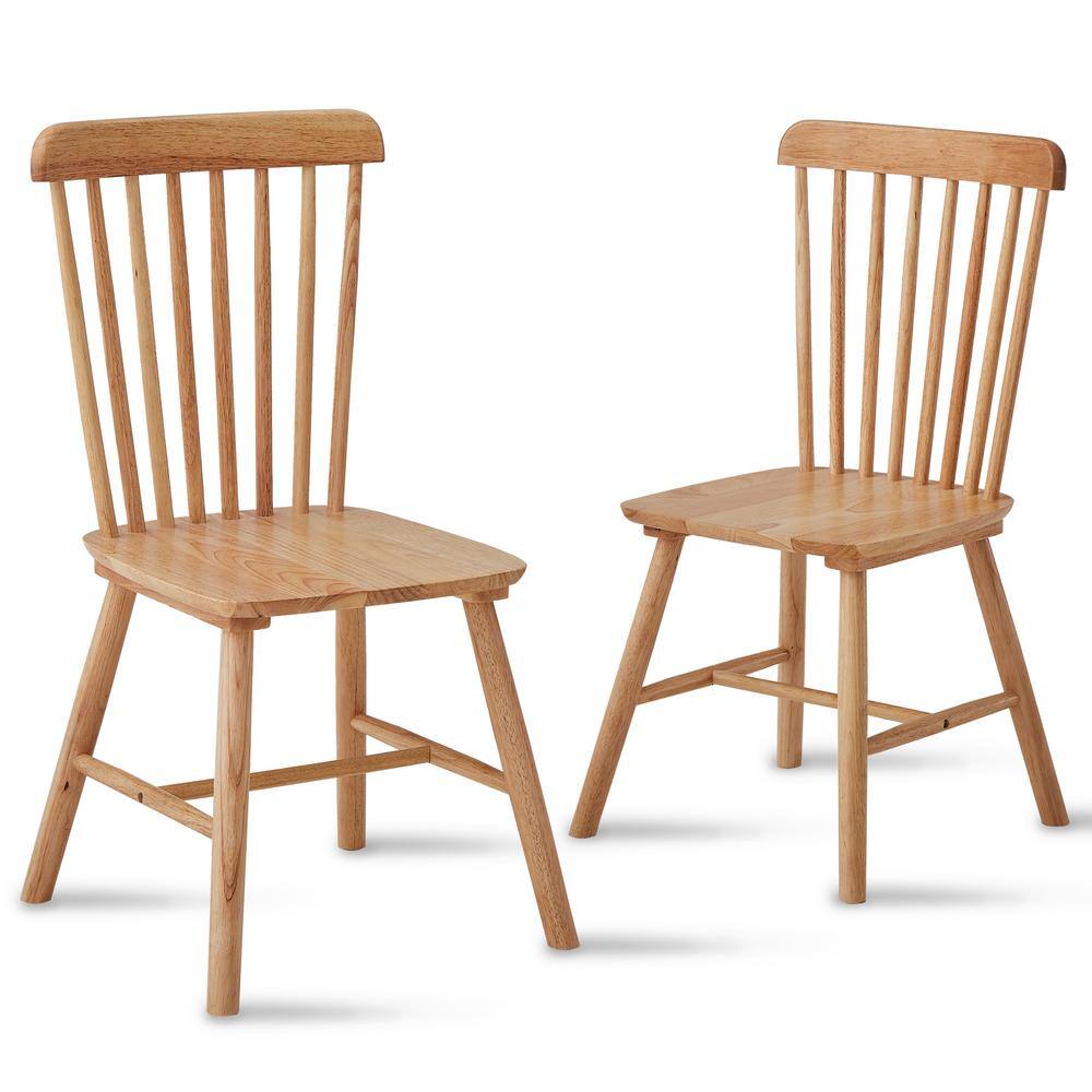 Natural High Back Windsor Solid Wood Dining Chairs Set of 4