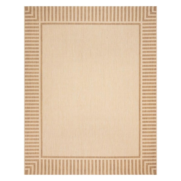 Paseo Kiano Sand/Chestnut 9 ft. x 13 ft. Striped Border Indoor/Outdoor Area Rug