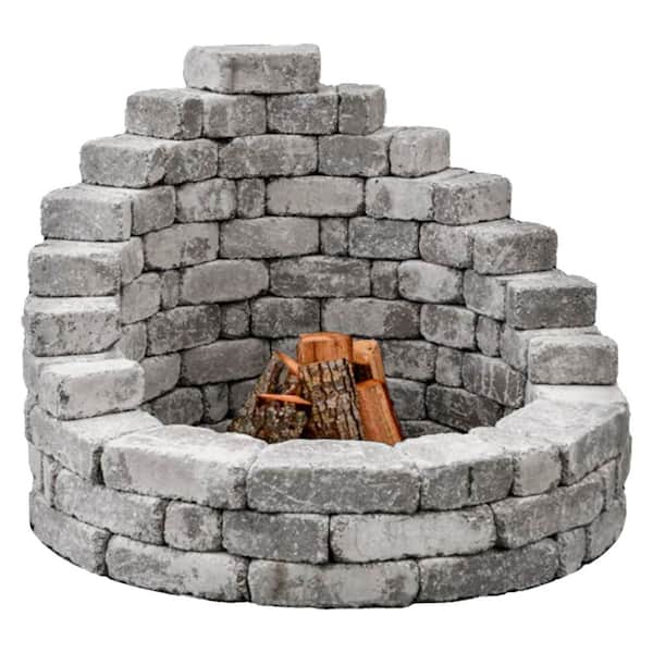 ROMANSTONE Latessa 53.75 in. x 39.375 in. Charcoal Blend Outdoor Weathered Round Concrete Firepit Kit