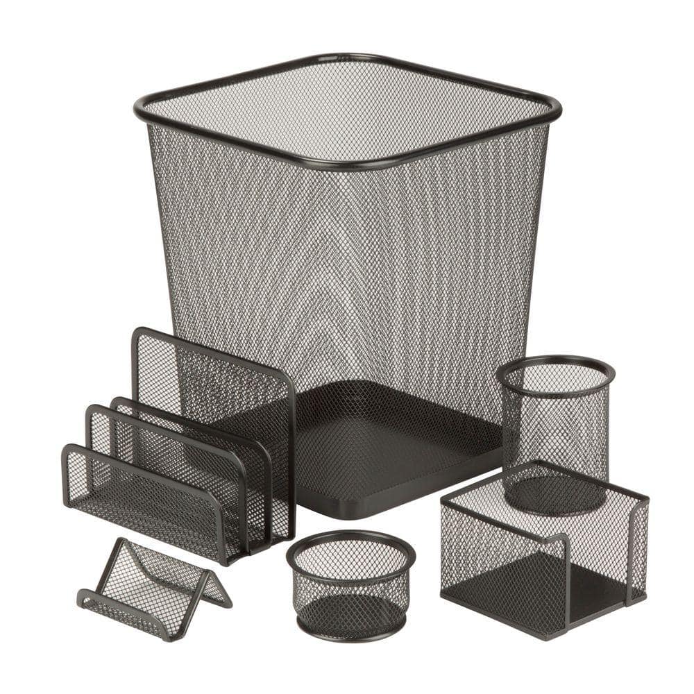 6-Piece Steel Mesh Desk Set in Black