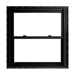 35.75 in. x 36 in. 70 Series Low-E Argon Glass Double Hung No J Black Vinyl Fin Window, Screen Included