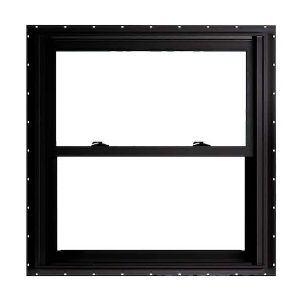 35.75 in. x 36 in. 70 Series Low-E Argon Glass Double Hung No J Black Vinyl Fin Window, Screen Included