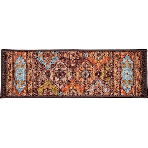Indoor Bakhtiari Design Multi 9 in. x 36 in. Slip Resistant Backing Stair Tread Cover (Set of 15)