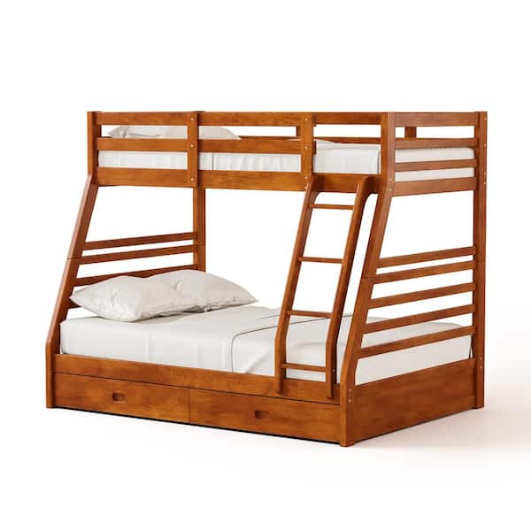 Furniture of America Daxter Oak Twin Over Full Bunk Bed With Drawers