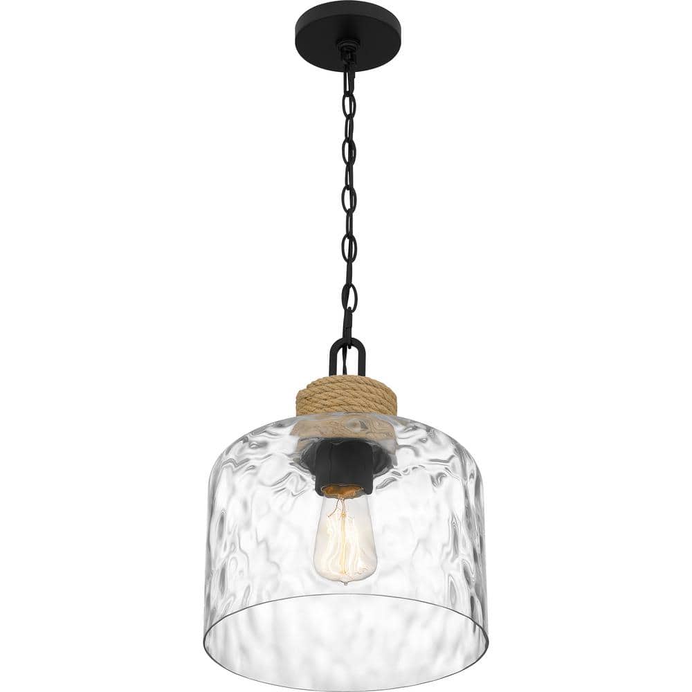 Matte Black Glass Mini Pendant Light with Rope Detail