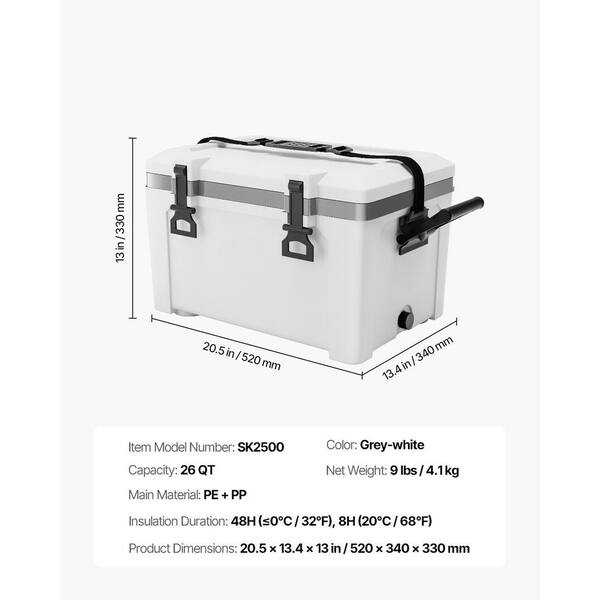 Lightweight 26 qt. Plastic Hard Shell Chest, Portable Insulated