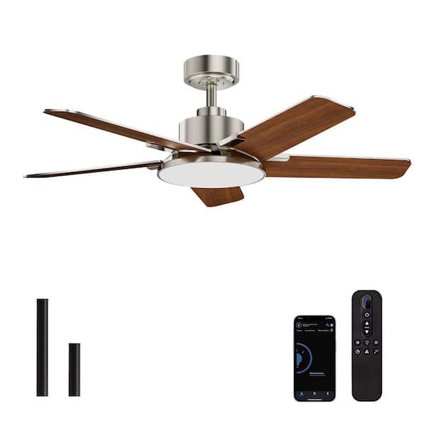 44 in. Indoor Nickel Downrod Mount Modern Ceiling Fan with Integrated LED with Remote Control Included