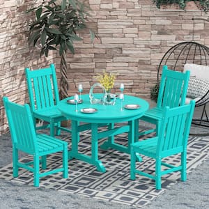 Hayes 5-Piece Round HDPE Plastic Outdoor Dining Set with Side Chairs in Turquoise