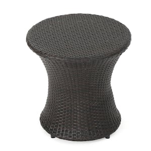 Hourglass Brown Multi Round Wicker Outdoor Side Table, Suitable for Garden Patio Backyard, No Assembly Required