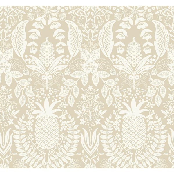 RIFLE PAPER CO. Pineapple Damask Linen Beige Matte Non-Pasted Wallpaper