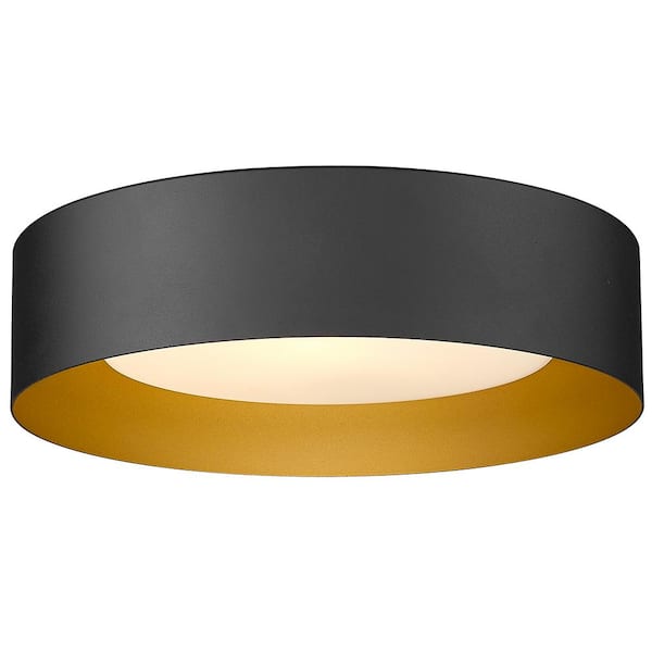 ZACHVO 11.4 in. 1-Light Black Flush Mount with Frosted Glass Shade