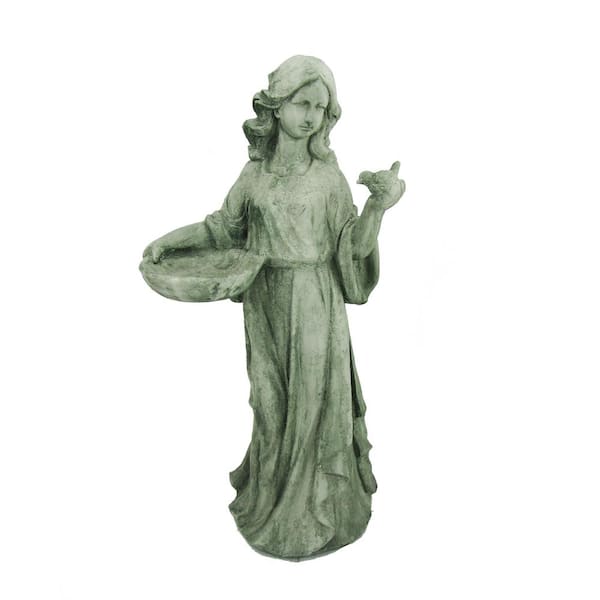 Zaer Ltd. International 38 in. Tall Magnesium Garden Statue with Birdbath