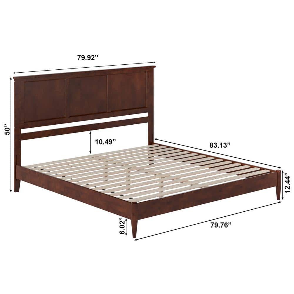 Charlotte Walnut King Solid Wood Low Profile Platform Bed