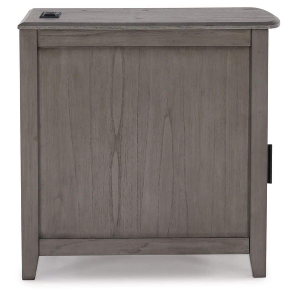 Gray Wood Rectangular End Table with Storage and USB Ports