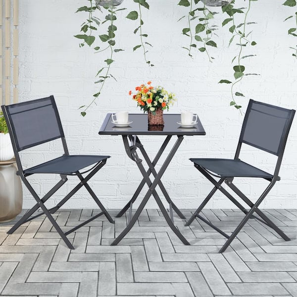 Costway Gray 3-Piece Metal 28 in. Outdoor Bistro Set