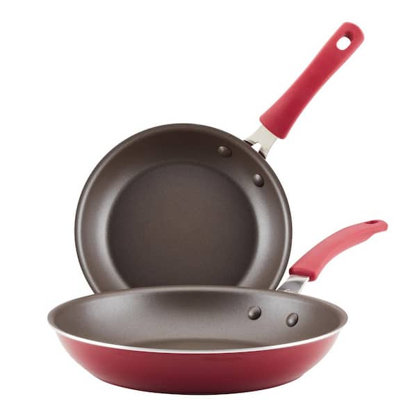 Choice 2-Piece Aluminum Non-Stick Fry Pan Set with Red Silicone Handles -  8 and 10