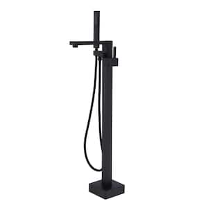 Single-Handle Rectangular Claw Foot Freestanding Bathtub Filler Faucet with Hand Shower in Matte Black