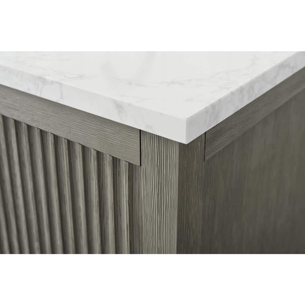 60" Driftwood Gray Freestanding Vanity with White Engineered Marble Top