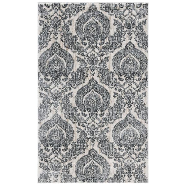 SAFAVIEH Isabella Gray/Ivory Doormat 3 ft. x 5 ft. Floral Geometric Medallion Area Rug