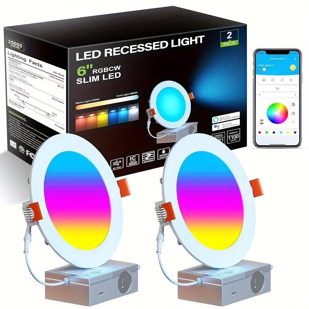 2-Pack Smart LED Recessed Lighting 6 in. Ultra-Thin WiFi Canless Downlight, Alexa Google Assistant Compatible, ETL price history on PriceWatchPro
