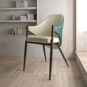 Sante Modern Dining Chair Upholstered in PU Leather with Iron Legs (Cream/Green)