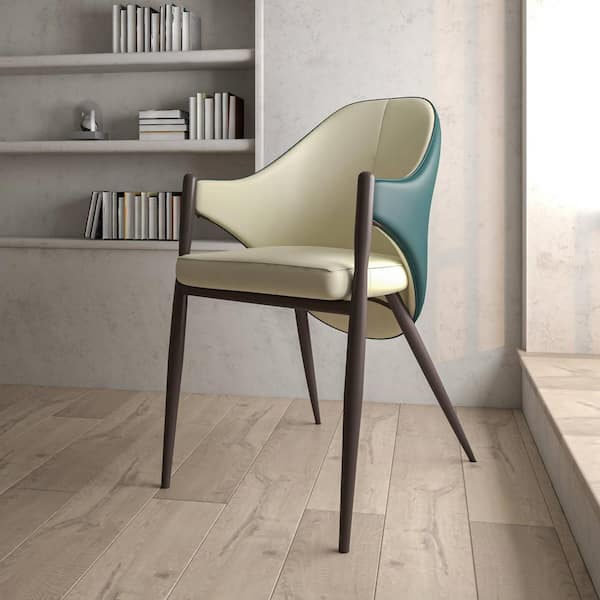 Leisuremod Sante Modern Dining Chair Upholstered in PU Leather with Iron Legs (Cream/Green)