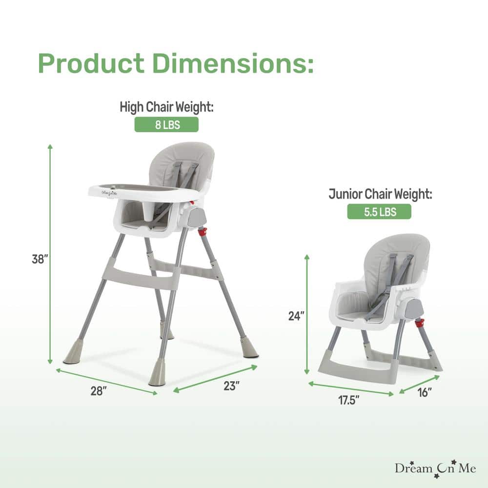 Gray and White Portable Convertible High Chair with Adjustable Tray
