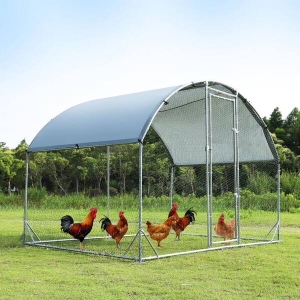 GOGEXX 13.1ft. x 8.6 ft. Metal Chicken Coop Steel Wire Walkin Poultry Cage Rabbit House With Waterproof Cover For Outdoors Yard