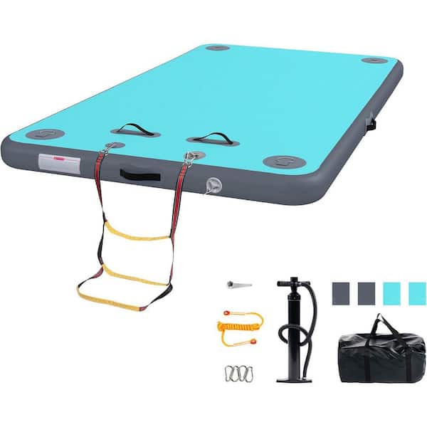 Inflatable Floating Dock for Lake, Floating Platform for Pool Beach Ocean, Rope Ladder, 6 x 5 ft. Thick PVC Construction