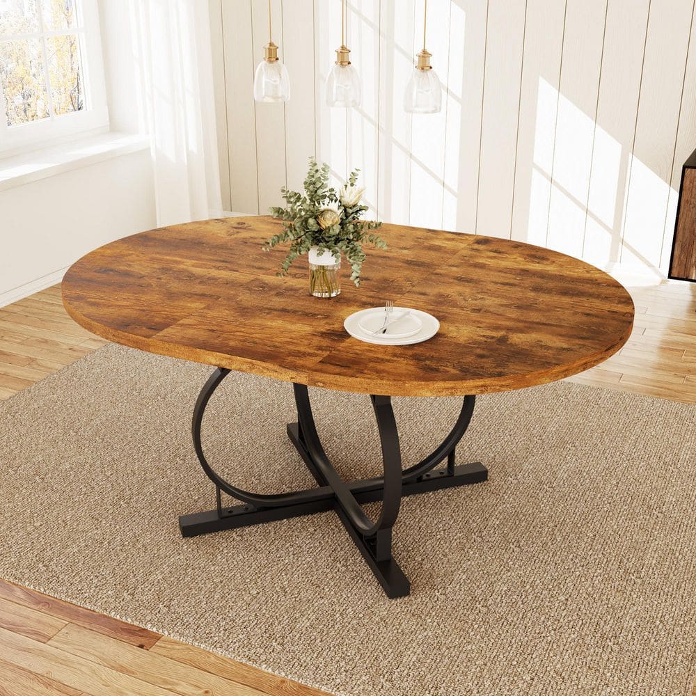 59 in. Modern Vintage Brown MDF Metal Legs Extendable Dining Table Round Kitchen Table for 4-6 People price history on PriceWatchPro