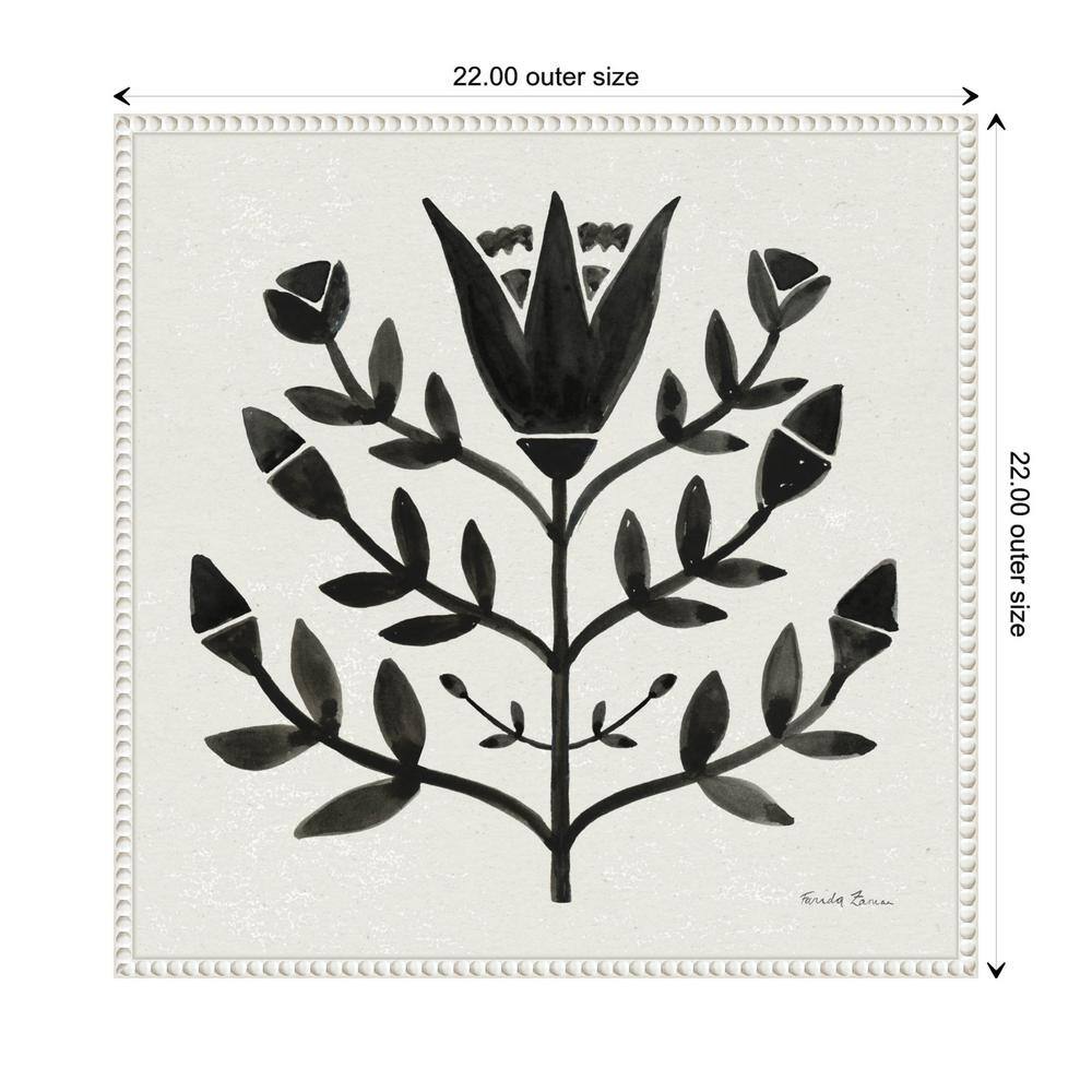 Nordic Black and White Botanical Canvas Wall Art with Beaded Frame