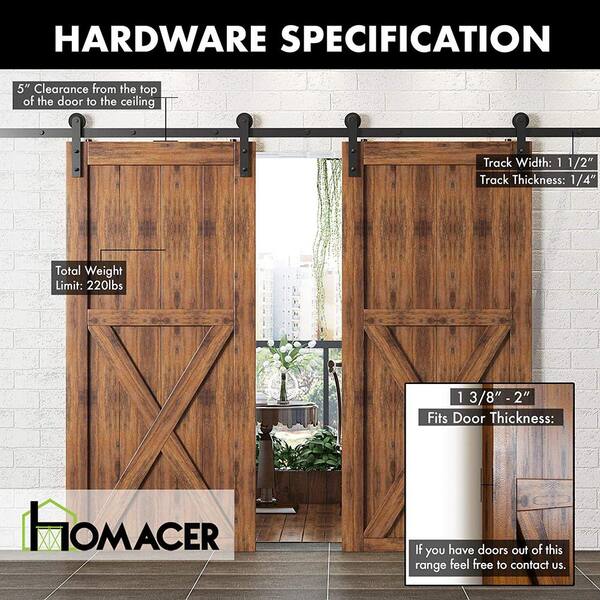 Homacer 4 Ft 48 In Black Rustic Non Bypass Sliding Barn Door Hardware Kit Straight Design Roller For Double Doors Zt2tgh048c The Home Depot Homacer 4 Ft 48 In Black Rustic Non, Sliding Garage Door Hardware