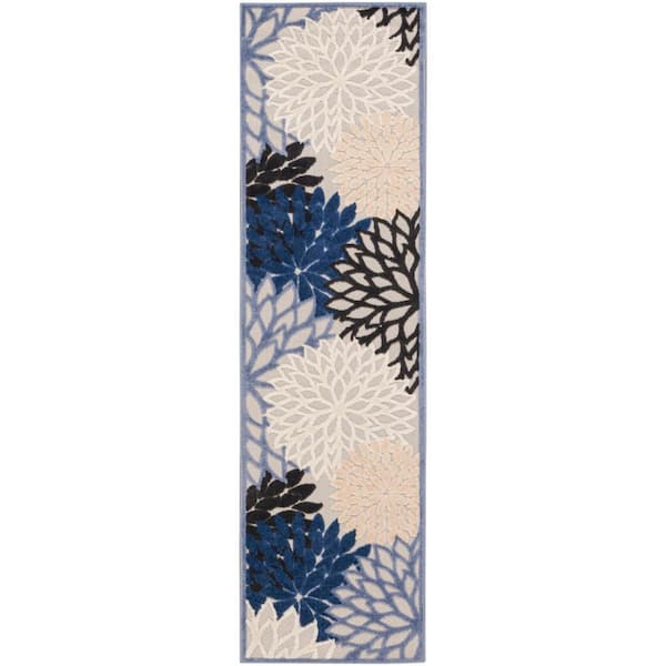 Aloha Blue/Multicolor 2 ft. x 12 ft. Kitchen Runner Floral Modern Indoor/Outdoor Patio Area Rug