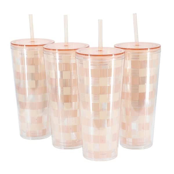 Modern Euphoria 4-Piece 23 oz. Plastic Tumbler with Straw and Lid Set in Pink