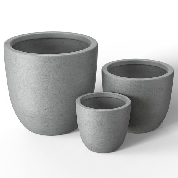 10 in. 14 in. 18 in. Natural Gray(Enhanced Core) Concrete Round Planter / Pot with Drainage Holes (3-Pack)