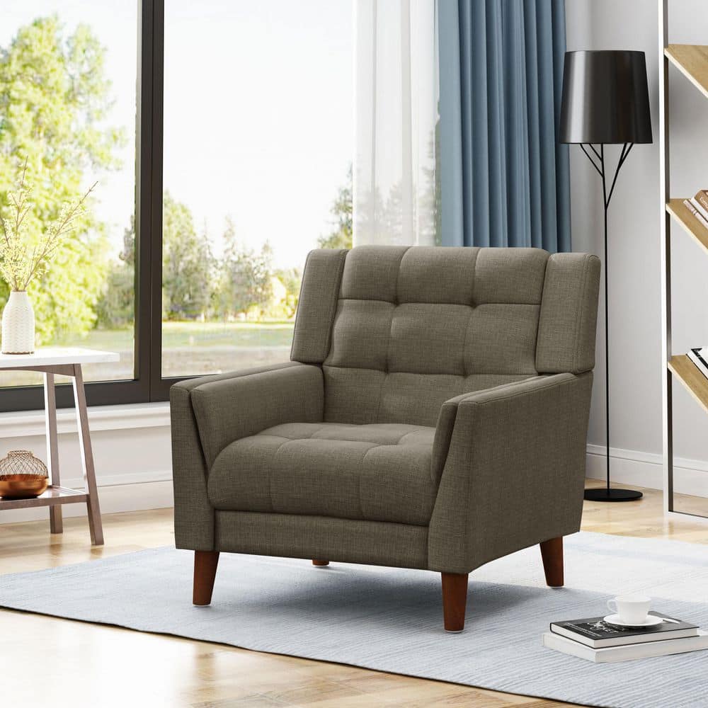 Mocha Modern Handcrafted Wood Accent Chair with Tufted Detail