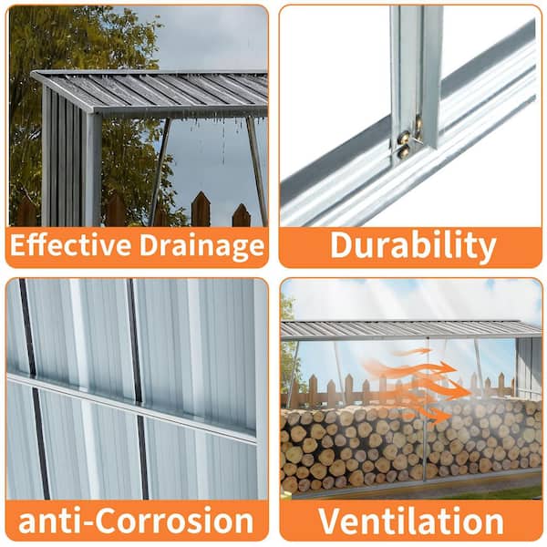 10.8 ft. W. x 2.6 ft. D Firewood Rack, Log Holder with Roof, Log Storage, Garden Metal Storage Shed 28 Sq. Ft.