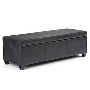 Avalon 48 in. Contemporary Storage Ottoman in Distressed Black Faux Air Leather